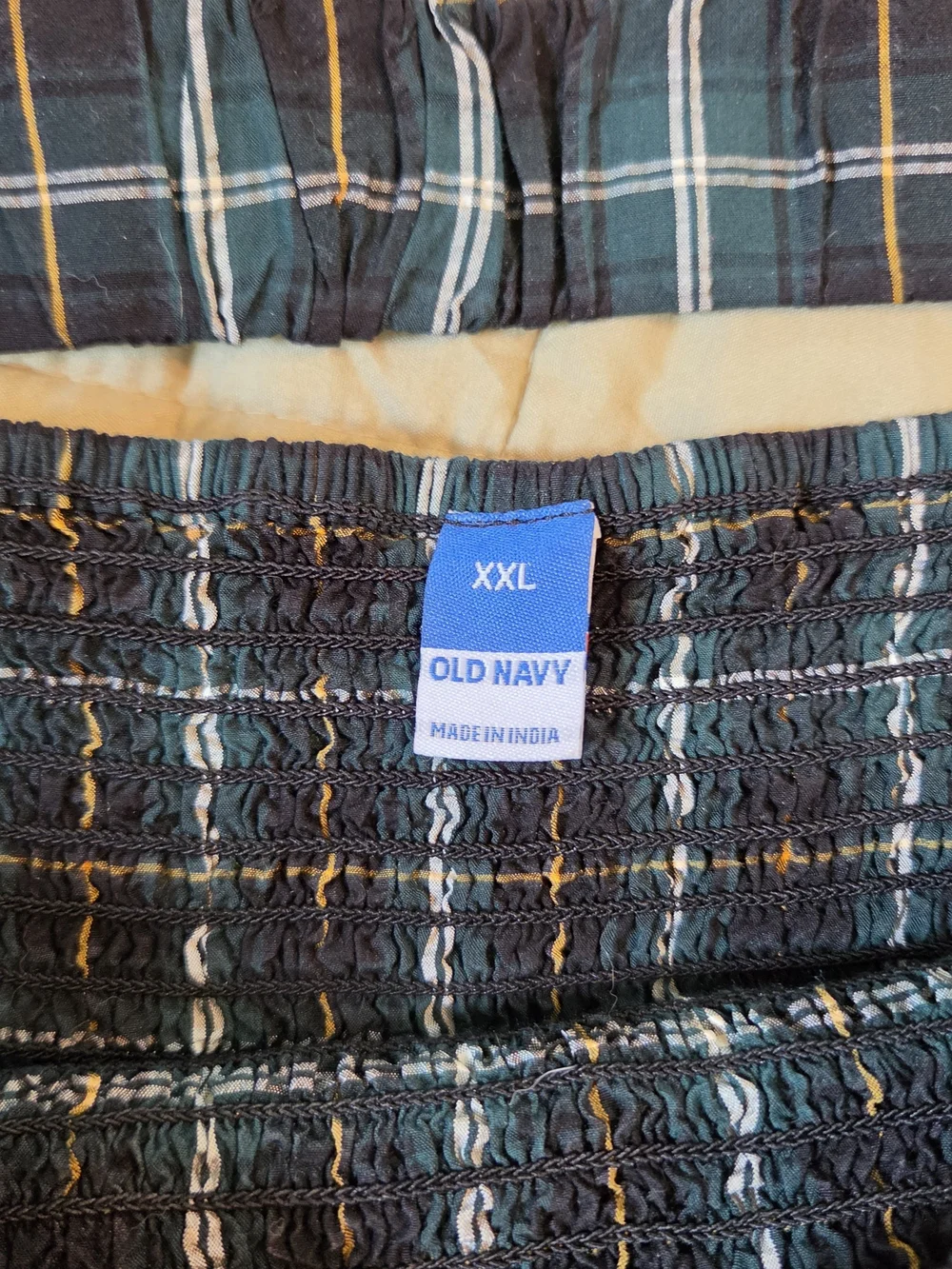 Old Navy Navy Plaid Smocked Square-Neck Top